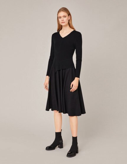 MARYLING V-Neck Knit Spliced Wool-Knitted Dress